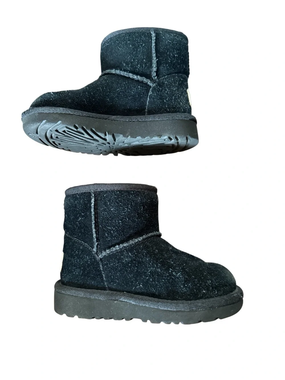 UGG Kids Jon’s Short Plush Boot - Black Suede-Size 8